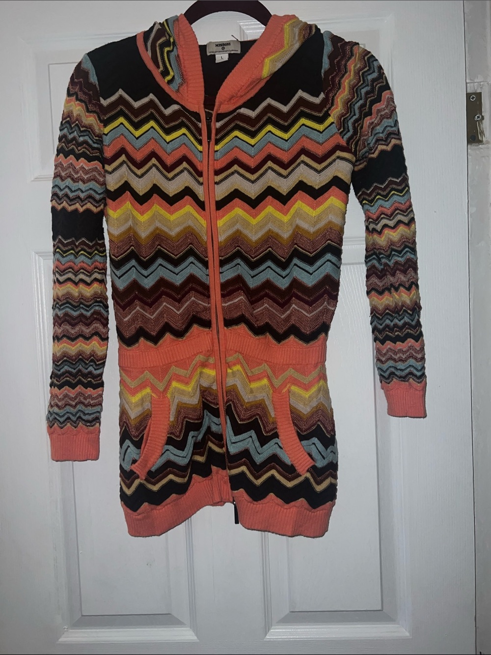 Missoni Coral Multicolor Chevron Zip Hoodie Cardigan